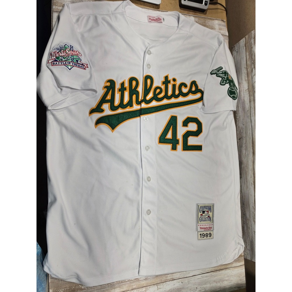Mitchell&Ness 1989 Oakland Athletics Henderson #42 Jersey White Size 52 2XL READ
